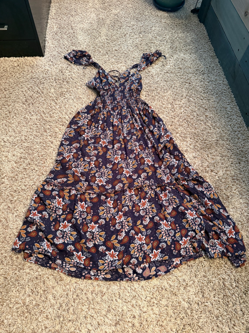 Angie Navy Maxi Dress with Rust and White Floral Print